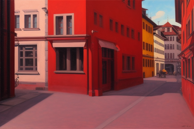 An oil painting that could possibly be the result of Edward Hopper taking a walk through the Niederdorf in Zürich